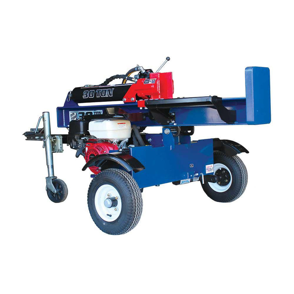 Iron & Oak 30-Ton Gas Log Splitter | Honda GX270 Engine, Torsion Axle Road-Towable, 12-Second Cycle