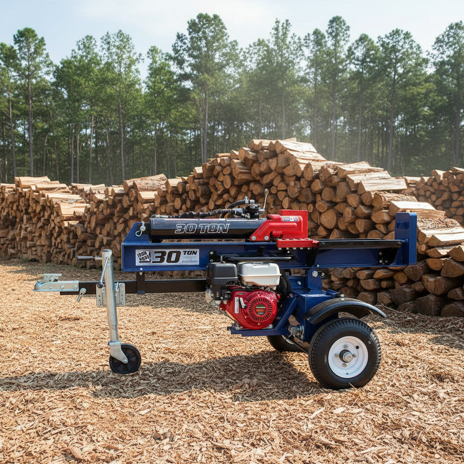 Iron & Oak 30-Ton Gas Log Splitter | Honda GX270 Engine, Torsion Axle Road-Towable, 12-Second Cycle