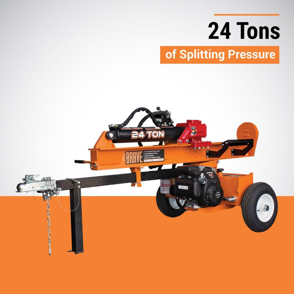 Brave 24-Ton Gas Log Splitter | Honda GC160 Engine, Horizontal & Vertical, 13-Second Cycle