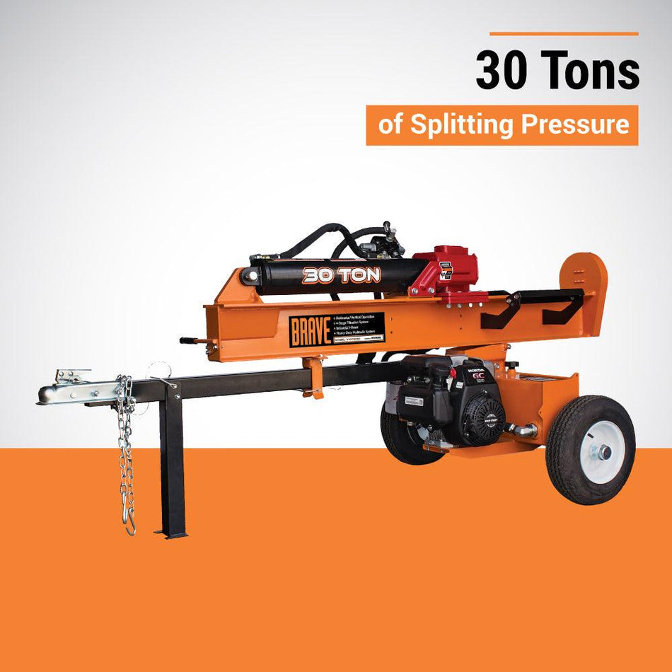 Brave 30-Ton Gas Log Splitter | Honda GC190 Engine, Horizontal & Vertical, 14-Second Cycle