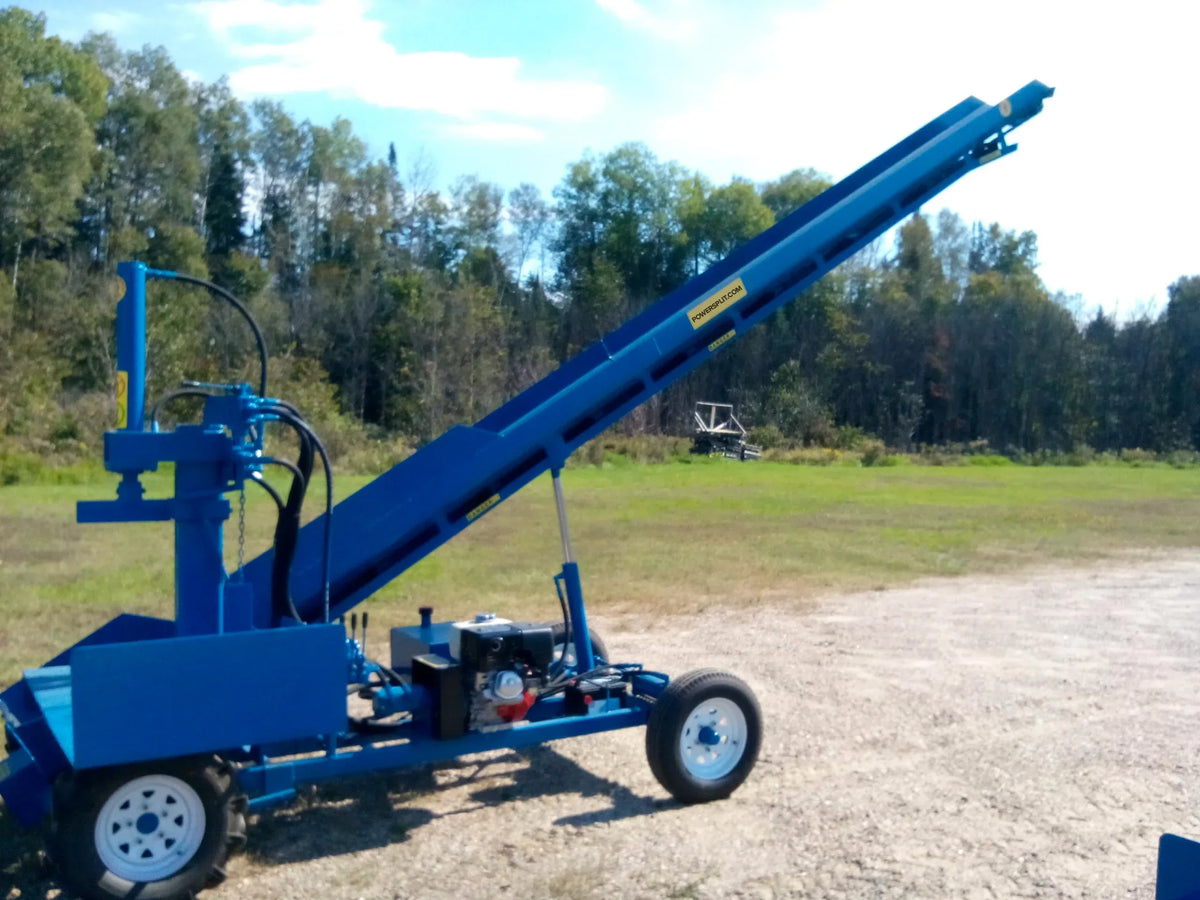 Powersplit International Single Vertical Log Splitter with Conveyor | 34-Ton Heavy Duty Model, 20HP Honda - Log Bear Works