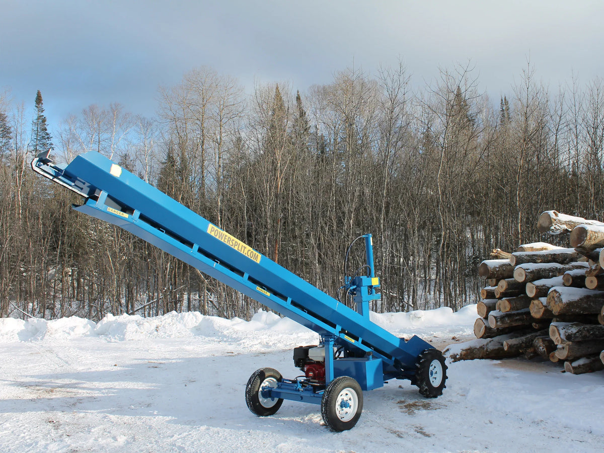 Powersplit International Single Vertical Log Splitter with Conveyor | 34-Ton Heavy Duty Model, 20HP Honda - Log Bear Works
