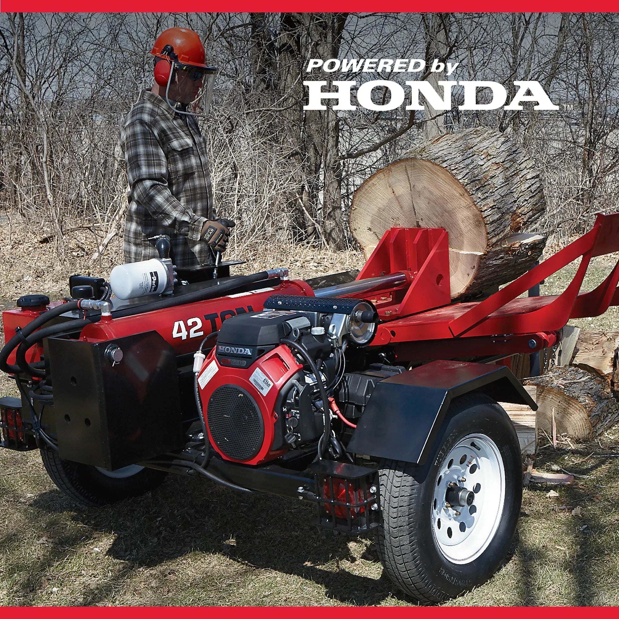 NorthStar 42-Ton Horizontal Log Splitter with Log Lift | Honda GX630, Hydraulic 4-Way Wedge - Log Bear Works