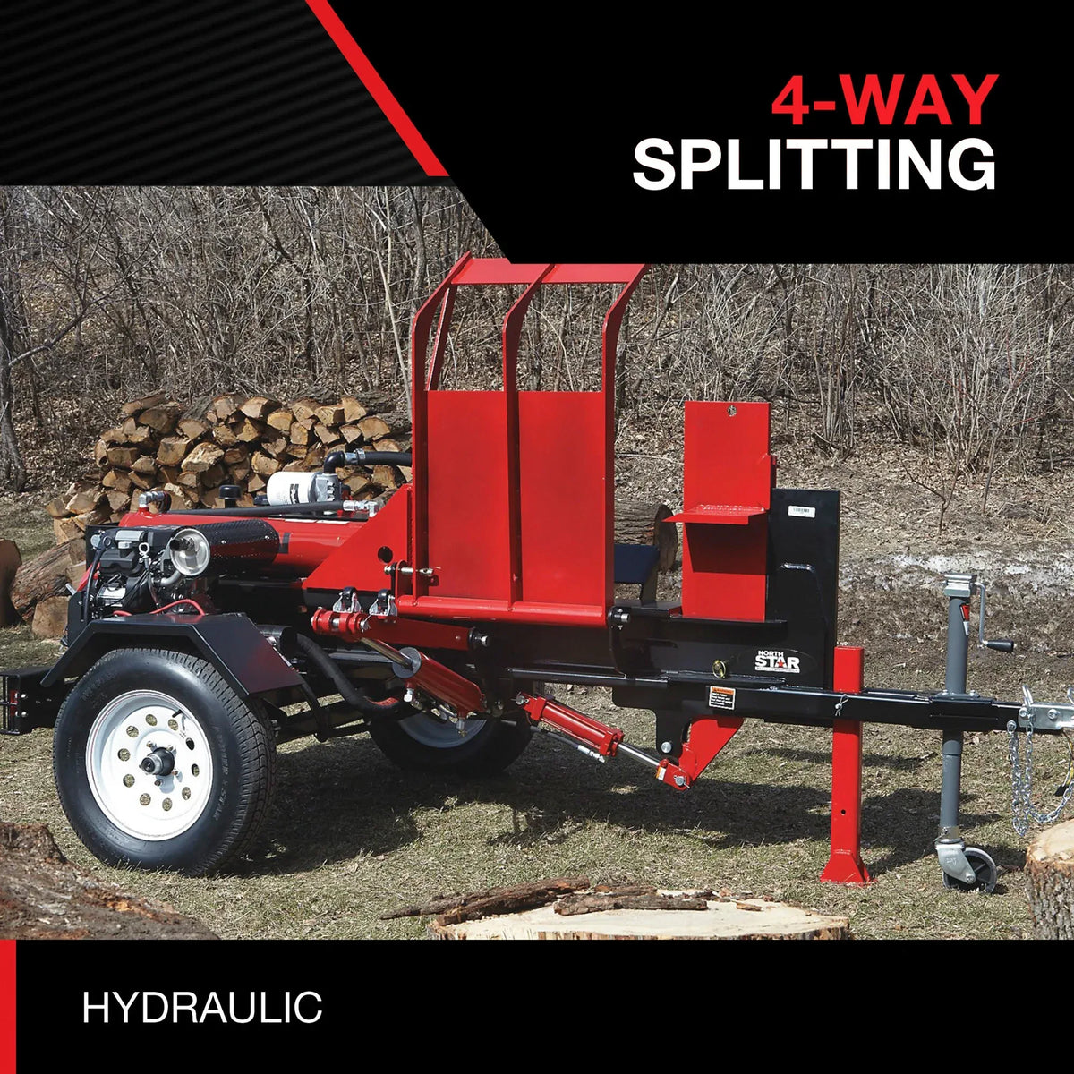 NorthStar 42-Ton Horizontal Log Splitter with Log Lift | Honda GX630, Hydraulic 4-Way Wedge - Log Bear Works