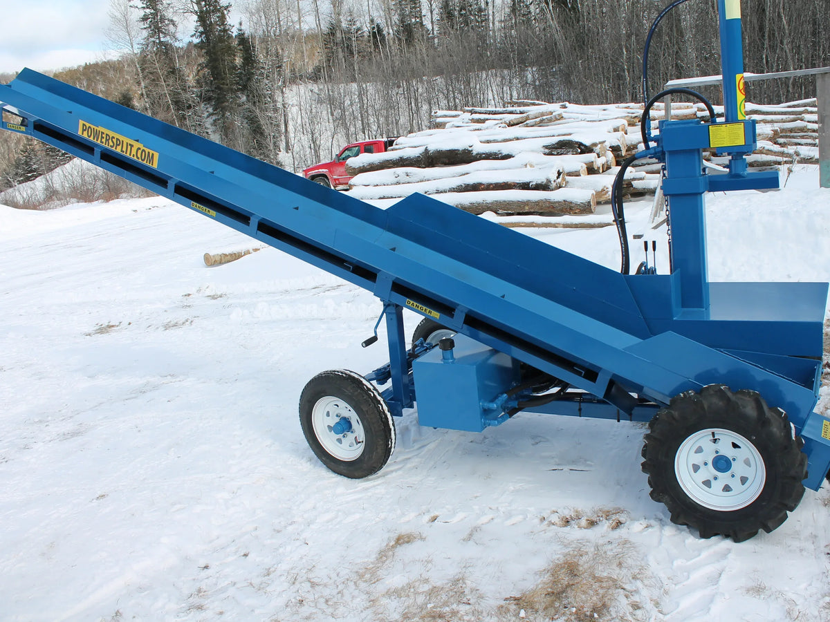 Powersplit International Single Vertical Log Splitter with Conveyor | 34-Ton Heavy Duty Model, 20HP Honda - Log Bear Works