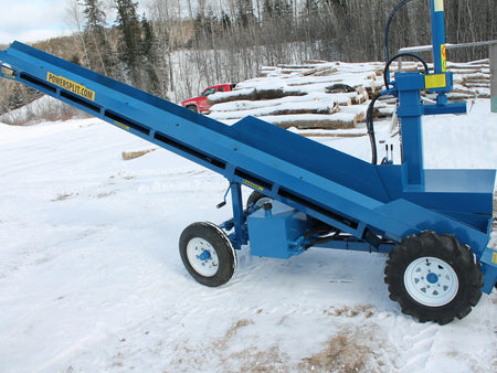 Powersplit International Single Vertical Log Splitter with Conveyor | 34-Ton Heavy Duty Model, 20HP Honda - Log Bear Works