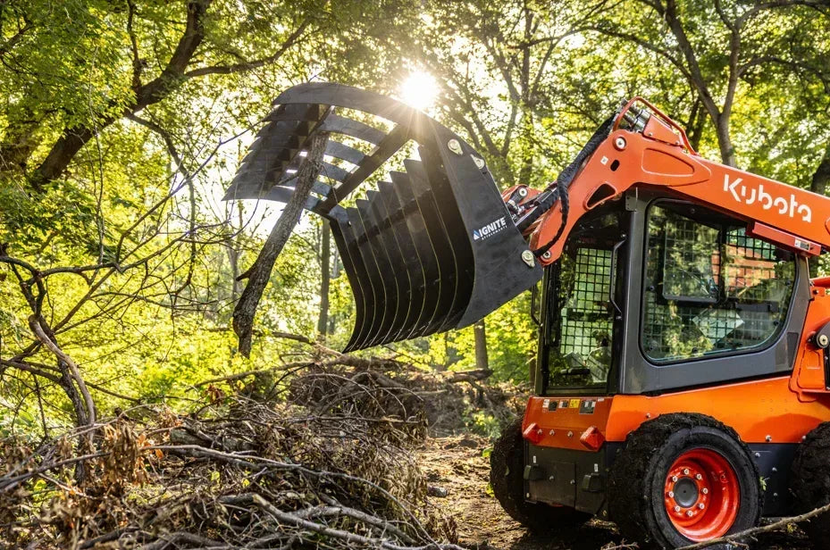 Ignite Attachments 78-Inch Rake Grapple | Heavy-Duty 2-in-1 Skid Steer Attachment for Debris Clearing & Loading - Log Bear Works