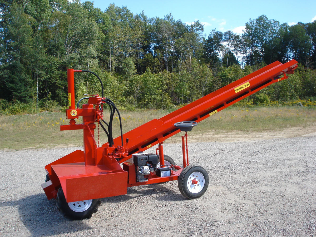 Powersplit International Single Vertical Log Splitter with Conveyor | 34-Ton Heavy Duty Model, 20HP Honda - Log Bear Works