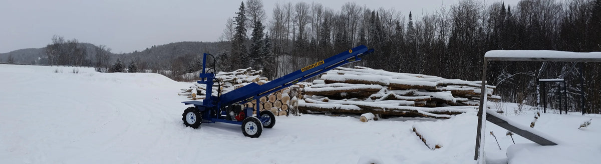 Powersplit International Single Vertical Log Splitter with Conveyor | 34-Ton Heavy Duty Model, 20HP Honda - Log Bear Works