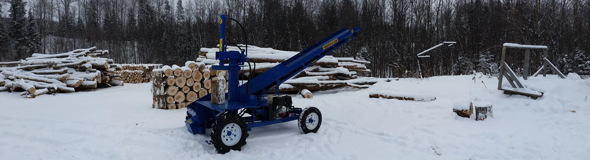 Powersplit International Single Vertical Log Splitter with Conveyor | 34-Ton Heavy Duty Model, 20HP Honda - Log Bear Works