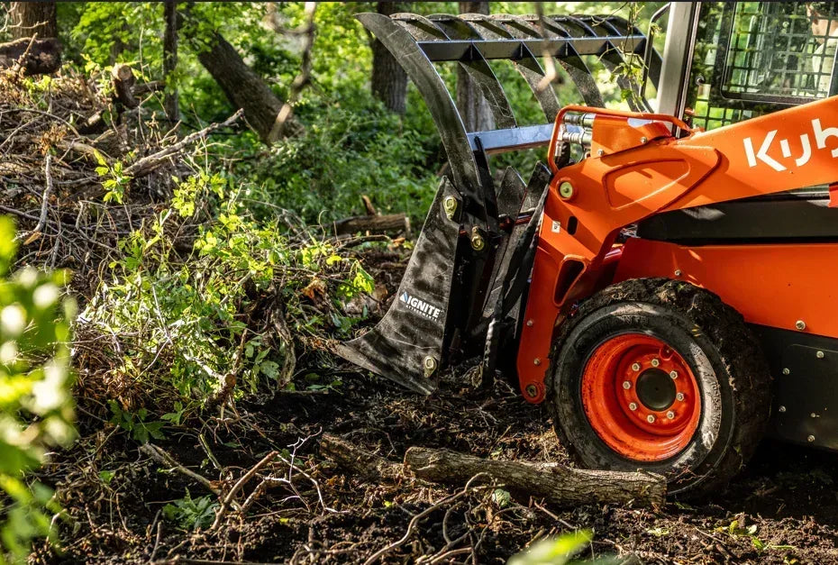 Ignite Attachments 78-Inch Rake Grapple | Heavy-Duty 2-in-1 Skid Steer Attachment for Debris Clearing & Loading - Log Bear Works