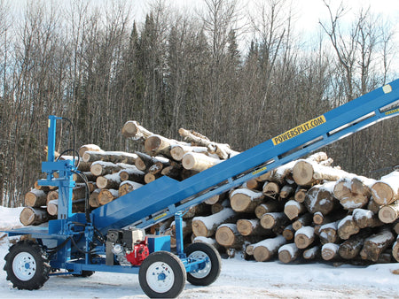 Powersplit International Single Vertical Log Splitter with Conveyor | 34-Ton Heavy Duty Model, 20HP Honda - Log Bear Works