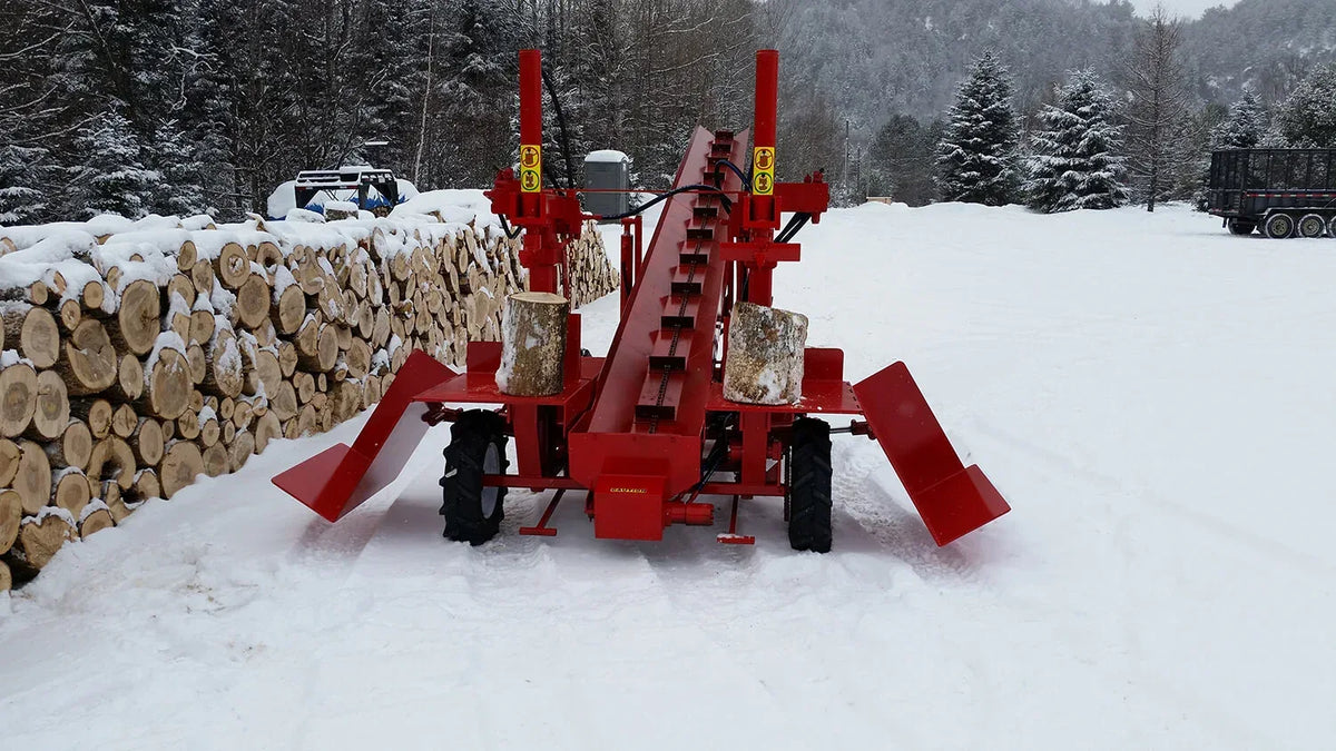 Powersplit International Double Vertical Log Splitter with Conveyor | 34-Ton Heavy Duty Model, 24HP Honda - Log Bear Works