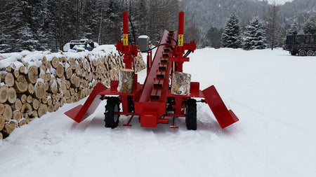 Powersplit International Double Vertical Log Splitter with Conveyor | 34-Ton Heavy Duty Model, 24HP Honda - Log Bear Works