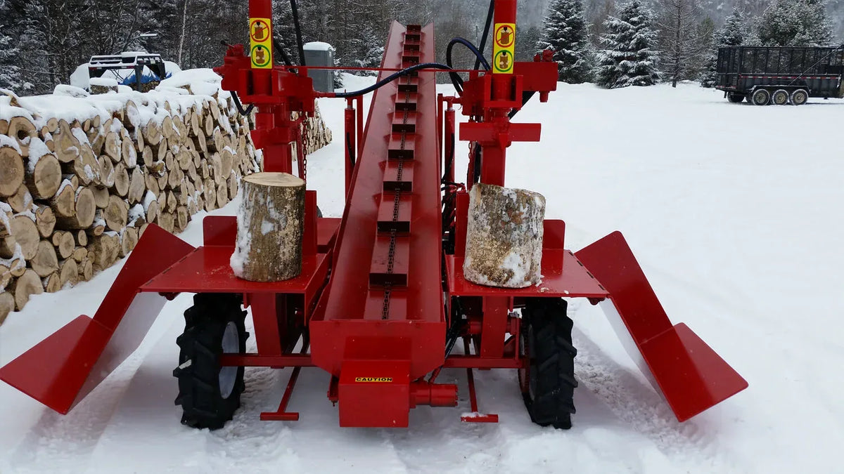 Powersplit International Double Vertical Log Splitter with Conveyor | 34-Ton Heavy Duty Model, 24HP Honda - Log Bear Works
