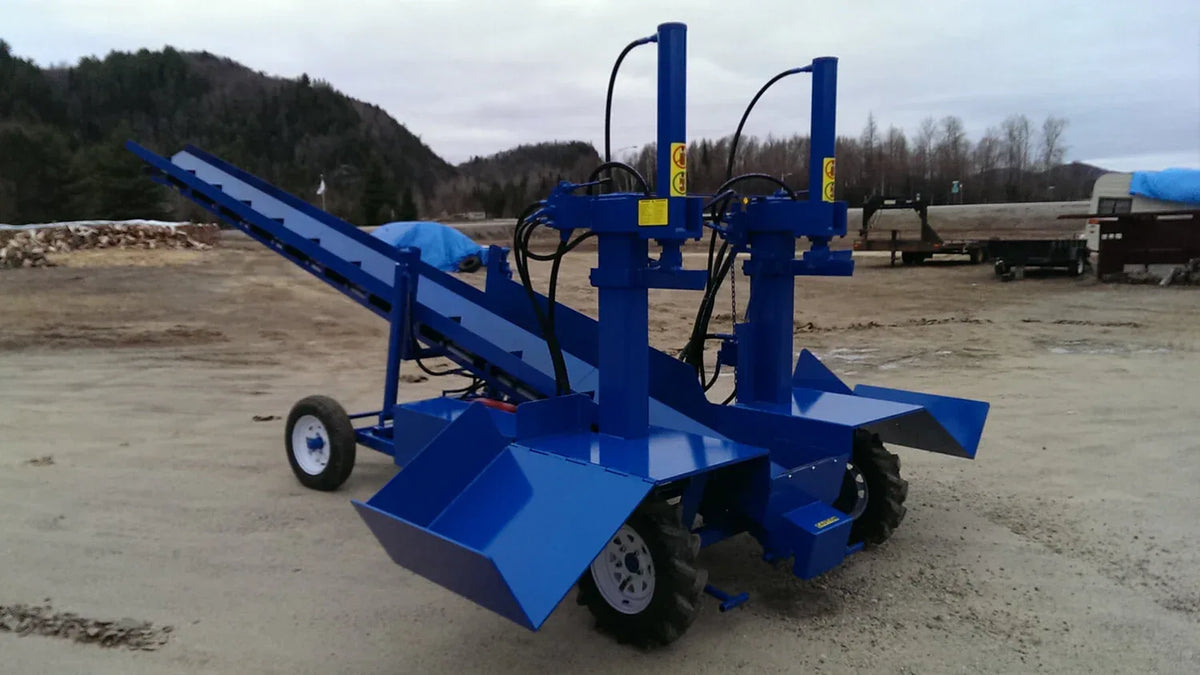 Powersplit International Double Vertical Log Splitter with Conveyor | 34-Ton Heavy Duty Model, 24HP Honda - Log Bear Works