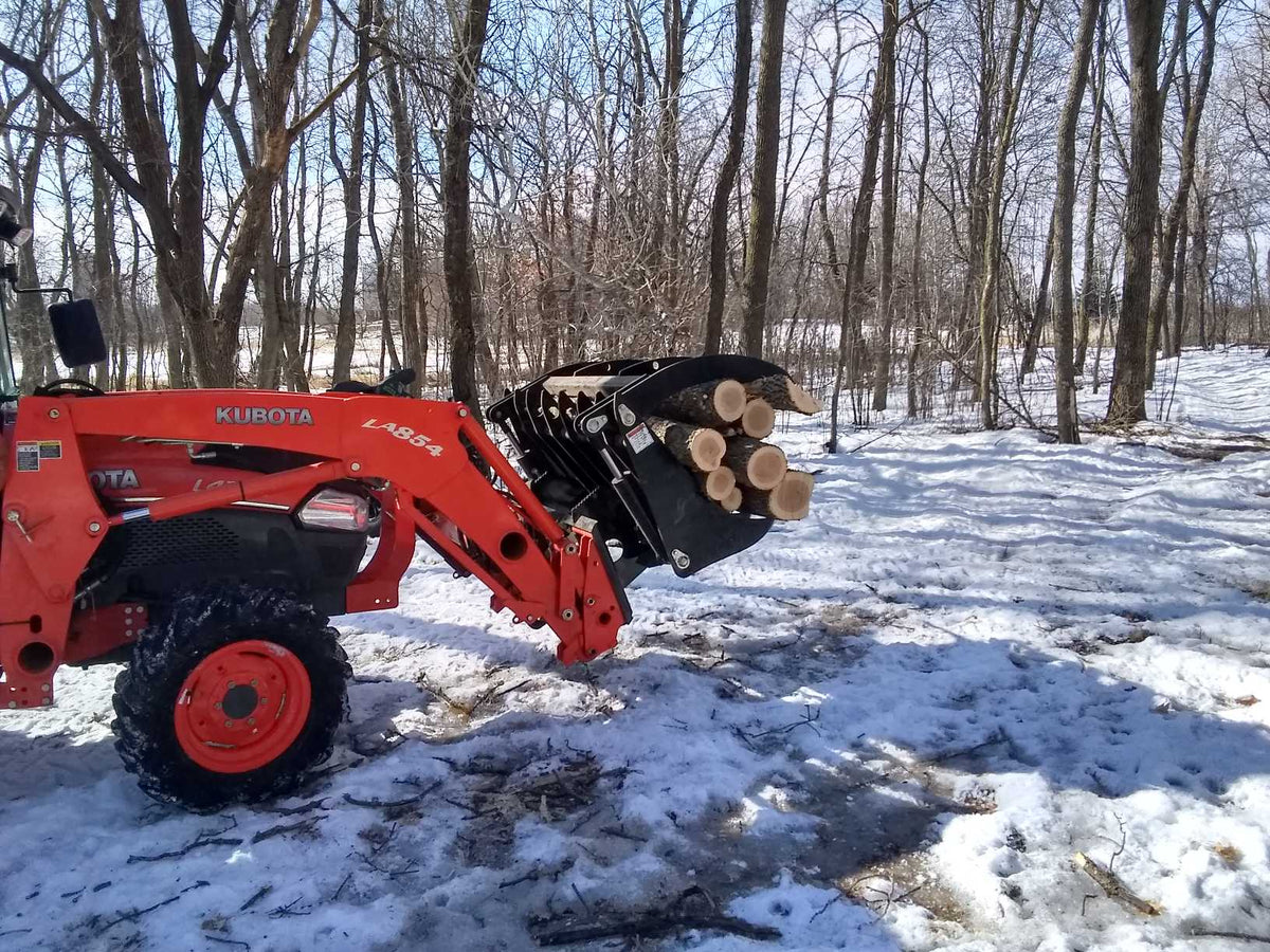 Quick Attach Grapple Rake 900316 / 900317 / 900318 | Skid Steer Grapple Rake, 60 to 84-Inch, Grade 100 Steel Teeth, 48-Inch Opening - Log Bear Works