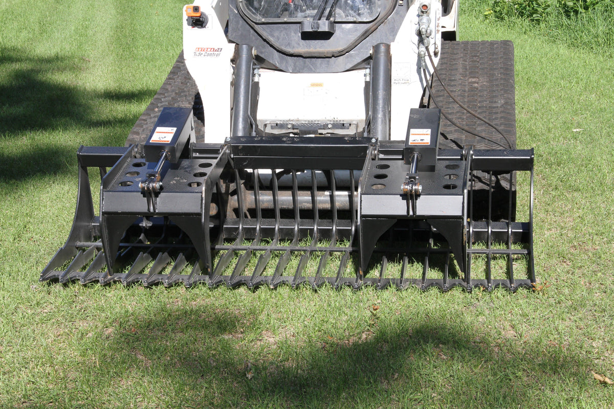 Quick Attach Skeleton Rock Bucket Grapple 925044 / 925045 / 925046 | Skid Steer Rock Bucket, 60 to 84-Inch, Grade 50 Steel - Log Bear Works