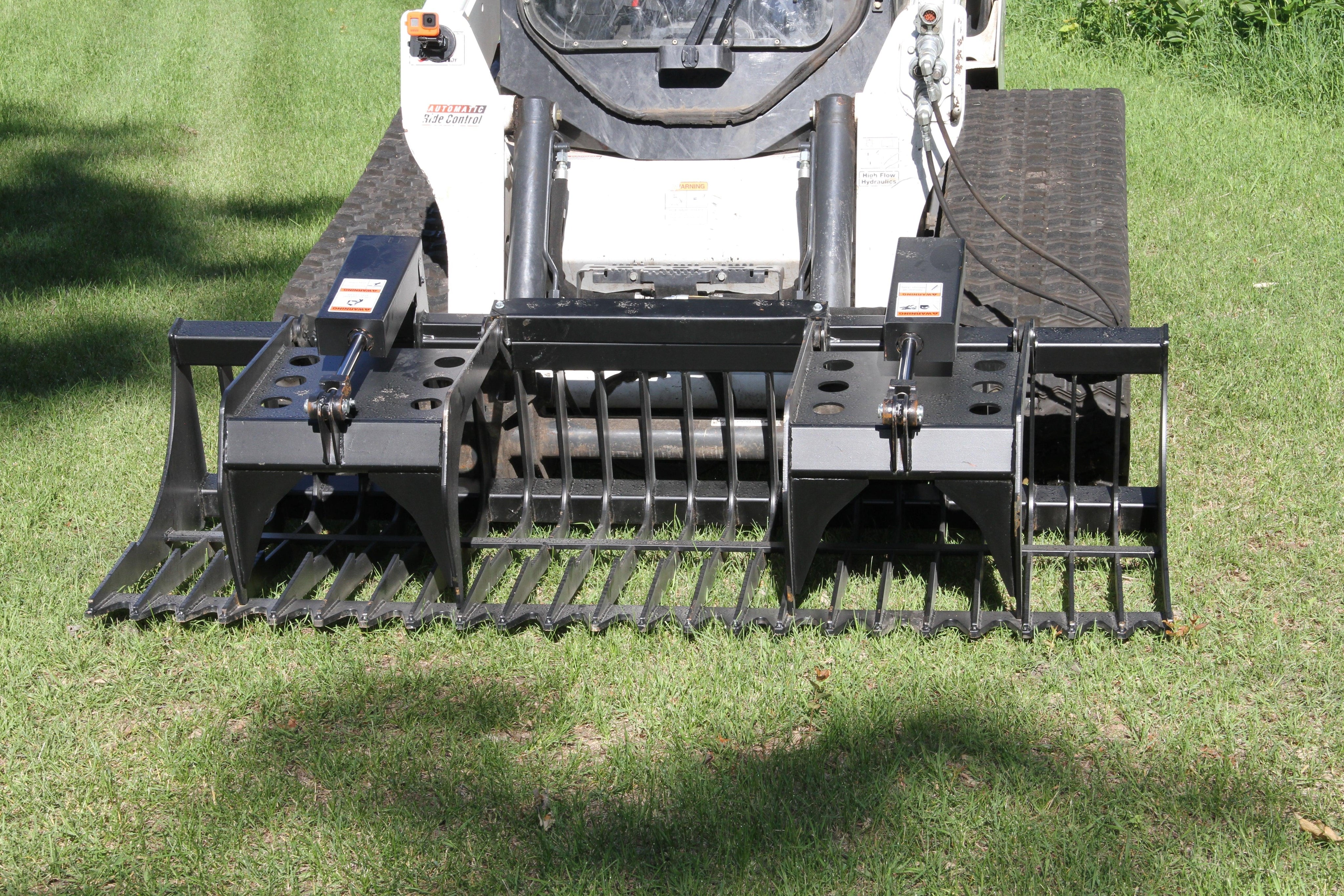 Quick Attach Skeleton Rock Bucket Grapple 925044 / 925045 / 925046 | Skid Steer Rock Bucket, 60 to 84-Inch, Grade 50 Steel - Log Bear Works