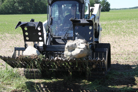Quick Attach Skeleton Rock Bucket Grapple 925044 / 925045 / 925046 | Skid Steer Rock Bucket, 60 to 84-Inch, Grade 50 Steel - Log Bear Works