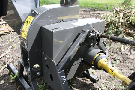 Quick Attach PTO Tractor Wood Chipper 920249 / 920250 | 5 & 9-Inch Capacity, 360° Discharge, CAT 1 Hitch - Log Bear Works