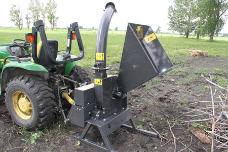 Quick Attach PTO Tractor Wood Chipper 920249 / 920250 | 5 & 9-Inch Capacity, 360° Discharge, CAT 1 Hitch - Log Bear Works