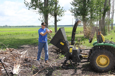 Quick Attach PTO Tractor Wood Chipper 920249 / 920250 | 5 & 9-Inch Capacity, 360° Discharge, CAT 1 Hitch - Log Bear Works