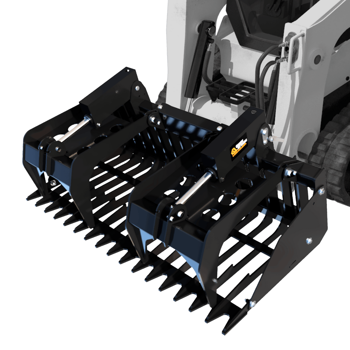 Quick Attach Skeleton Rock Bucket Grapple 925044 / 925045 / 925046 | Skid Steer Rock Bucket, 60 to 84-Inch, Grade 50 Steel - Log Bear Works