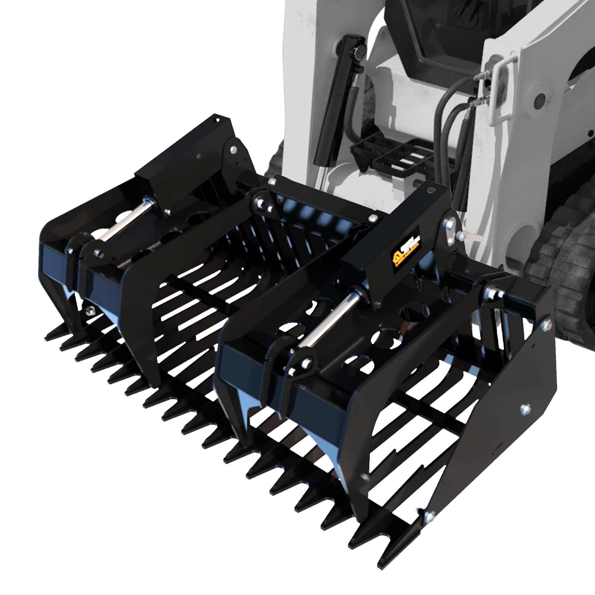 Quick Attach Skeleton Rock Bucket Grapple 925044 / 925045 / 925046 | Skid Steer Rock Bucket, 60 to 84-Inch, Grade 50 Steel - Log Bear Works