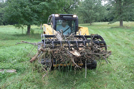 Quick Attach Grapple Rake 900316 / 900317 / 900318 | Skid Steer Grapple Rake, 60 to 84-Inch, Grade 100 Steel Teeth, 48-Inch Opening - Log Bear Works