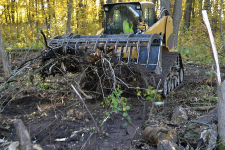Quick Attach Grapple Rake 900316 / 900317 / 900318 | Skid Steer Grapple Rake, 60 to 84-Inch, Grade 100 Steel Teeth, 48-Inch Opening - Log Bear Works