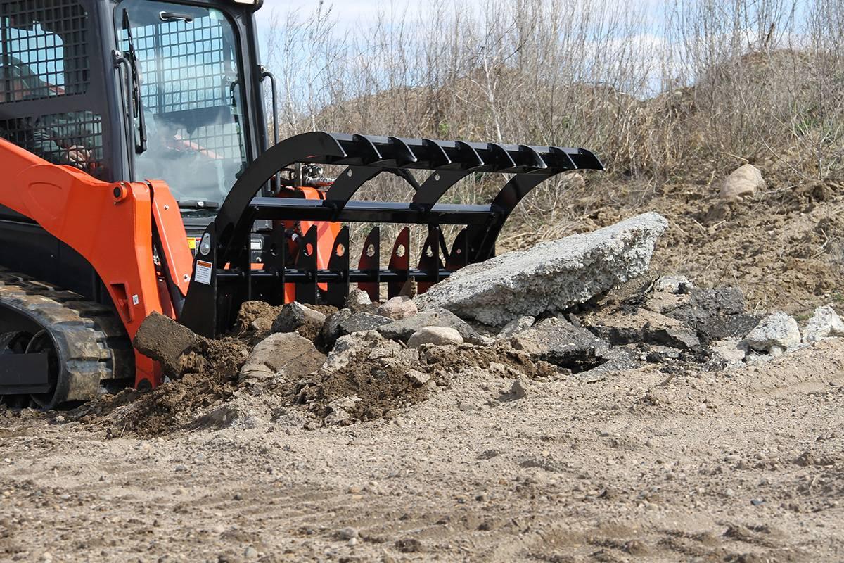 Quick Attach Grapple Rake 900316 / 900317 / 900318 | Skid Steer Grapple Rake, 60 to 84-Inch, Grade 100 Steel Teeth, 48-Inch Opening - Log Bear Works