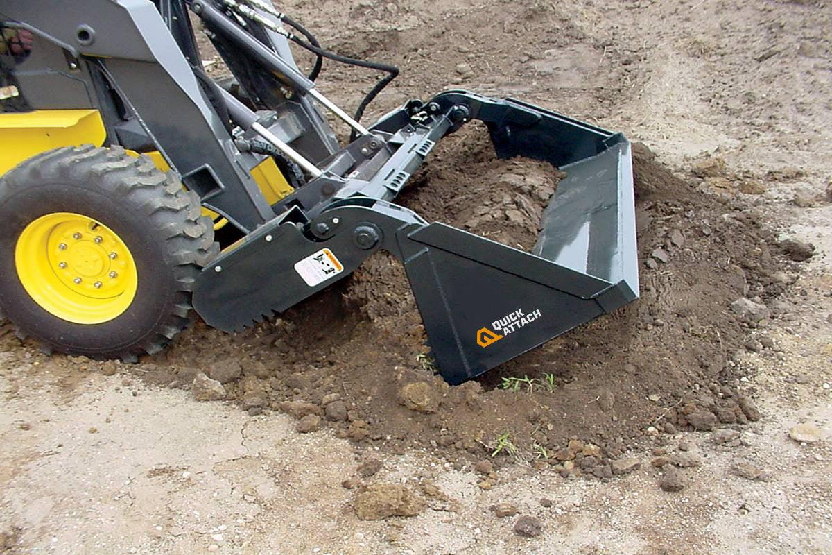 Quick Attach Quick Combo Bucket 900523 / 900525 / 900527 | 6-in-1 Industrial Skid Steer Bucket, 66 to 80-Inch, Grade 50 Steel - Log Bear Works