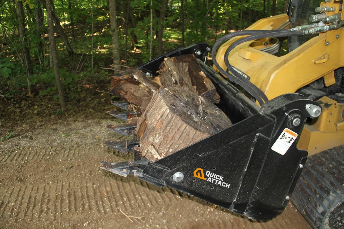 Quick Attach Quick Combo Bucket 900523 / 900525 / 900527 | 6-in-1 Industrial Skid Steer Bucket, 66 to 80-Inch, Grade 50 Steel - Log Bear Works