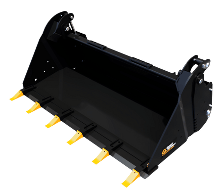 Quick Attach Quick Combo Bucket 900523 / 900525 / 900527 | 6-in-1 Industrial Skid Steer Bucket, 66 to 80-Inch, Grade 50 Steel - Log Bear Works