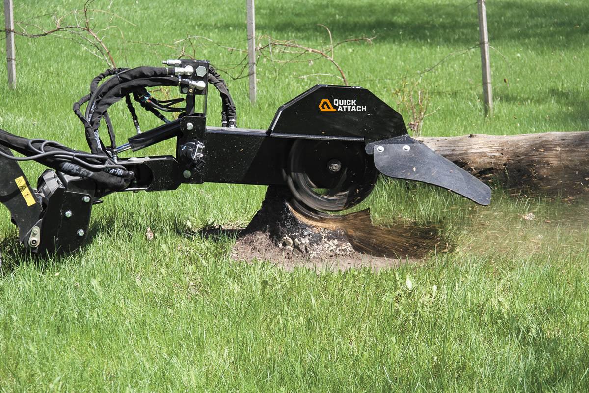Quick Attach Quick Stump-Away Mini 900549 / 901965 | Mini Skid Steer Stump Grinder, 36-Inch Max Diameter, 24 Carbide Teeth - Log Bear Works