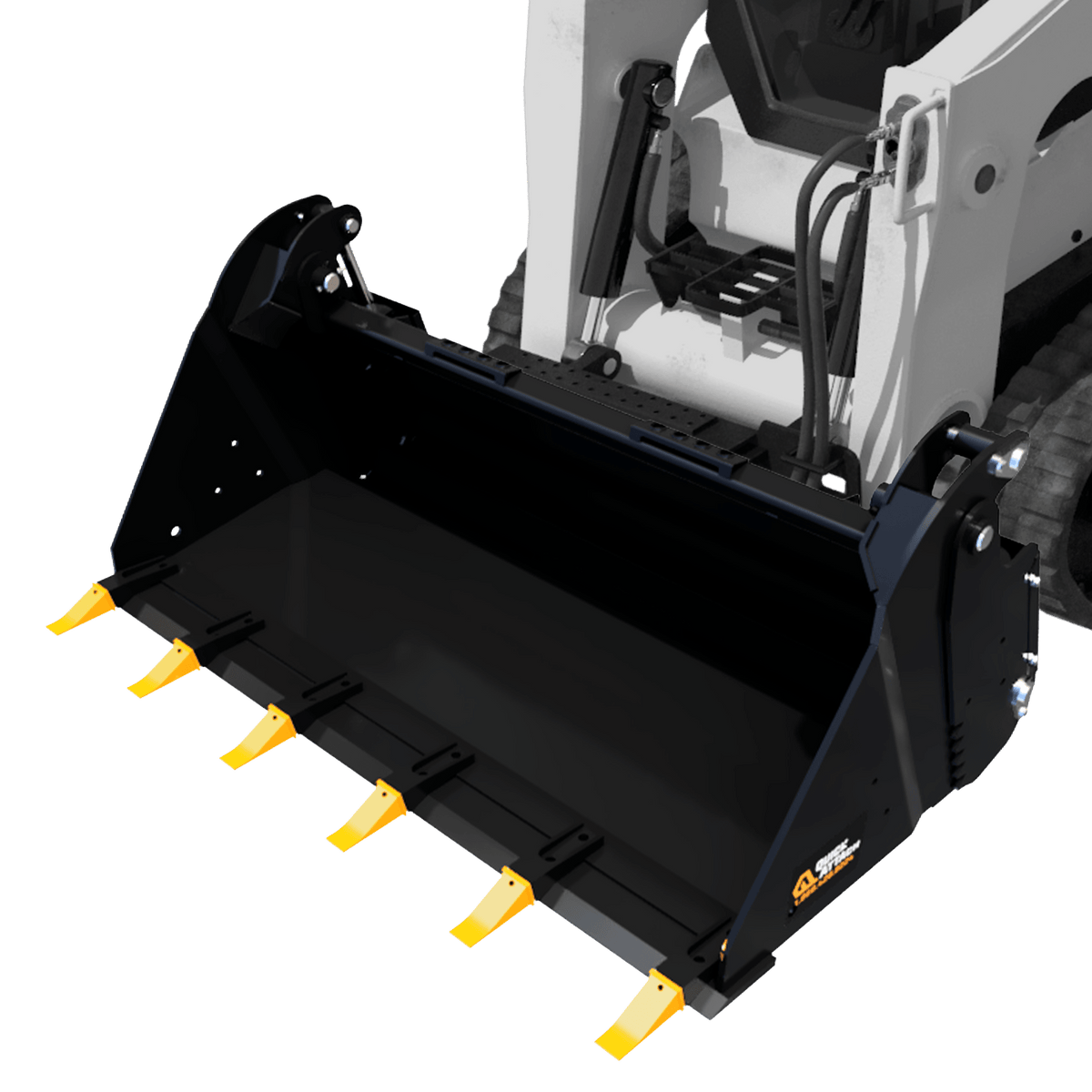 Quick Attach Quick Combo Bucket 900523 / 900525 / 900527 | 6-in-1 Industrial Skid Steer Bucket, 66 to 80-Inch, Grade 50 Steel - Log Bear Works