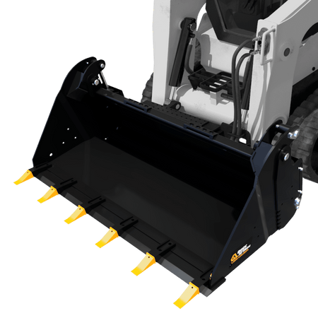 Quick Attach Quick Combo Bucket 900523 / 900525 / 900527 | 6-in-1 Industrial Skid Steer Bucket, 66 to 80-Inch, Grade 50 Steel - Log Bear Works