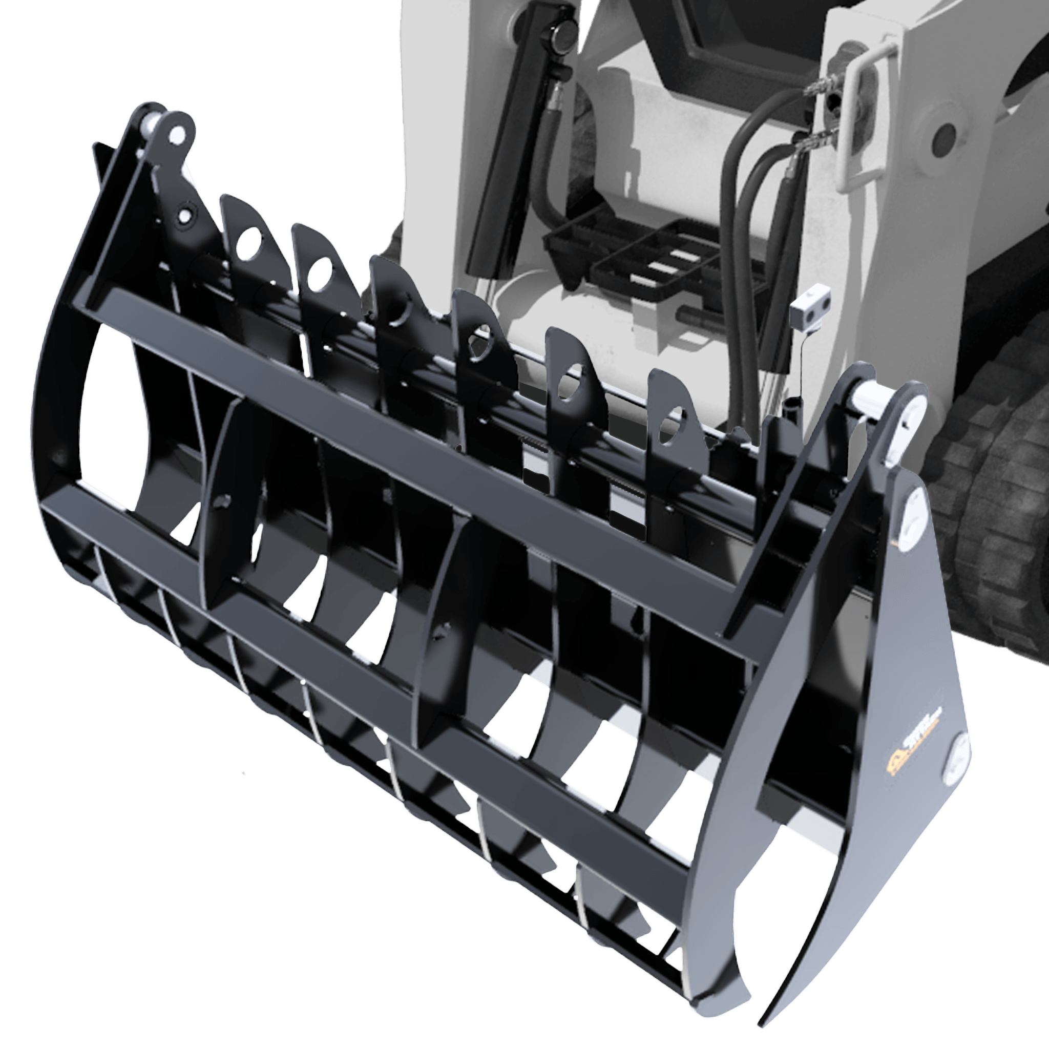 Quick Attach Grapple Rake 900316 / 900317 / 900318 | Skid Steer Grapple Rake, 60 to 84-Inch, Grade 100 Steel Teeth, 48-Inch Opening - Log Bear Works
