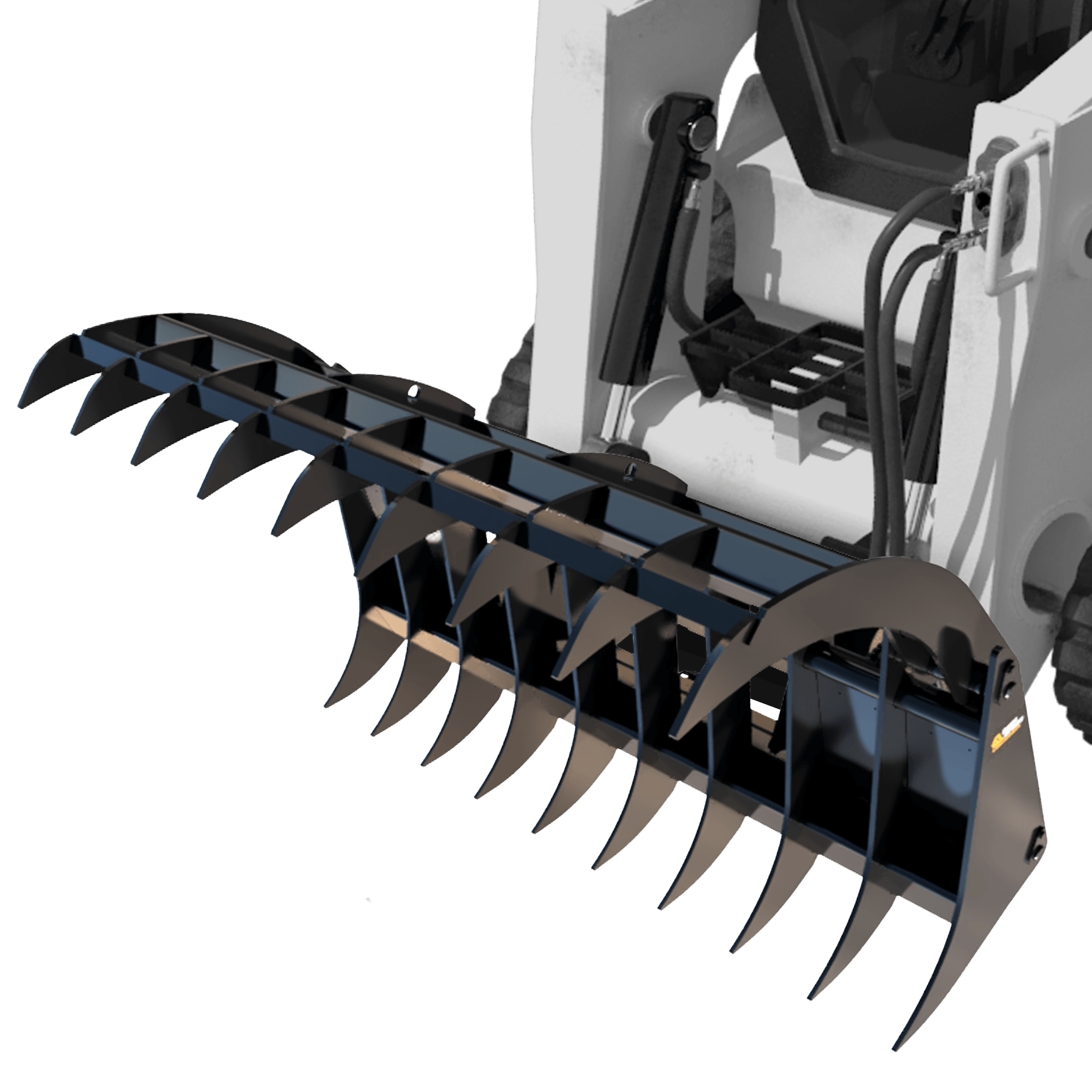 Quick Attach Grapple Rake 900316 / 900317 / 900318 | Skid Steer Grapple Rake, 60 to 84-Inch, Grade 100 Steel Teeth, 48-Inch Opening - Log Bear Works