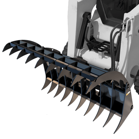Quick Attach Grapple Rake 900316 / 900317 / 900318 | Skid Steer Grapple Rake, 60 to 84-Inch, Grade 100 Steel Teeth, 48-Inch Opening - Log Bear Works