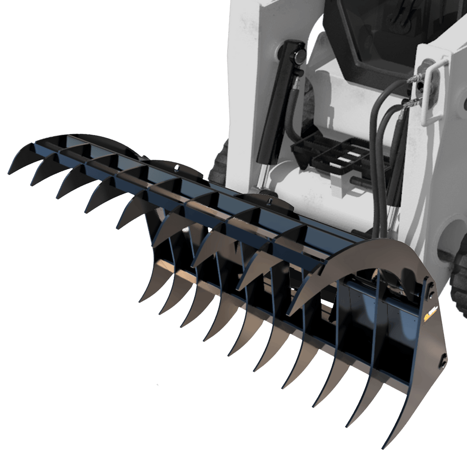 Quick Attach Grapple Rake 900316 / 900317 / 900318 | Skid Steer Grapple Rake, 60 to 84-Inch, Grade 100 Steel Teeth, 48-Inch Opening - Log Bear Works