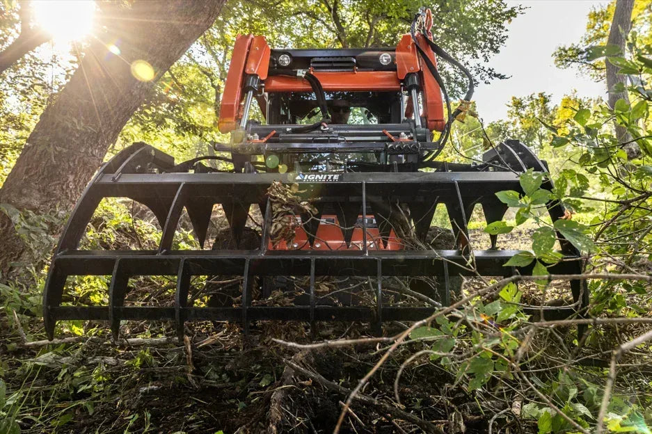 Ignite Attachments 78-Inch Rake Grapple | Heavy-Duty 2-in-1 Skid Steer Attachment for Debris Clearing & Loading - Log Bear Works