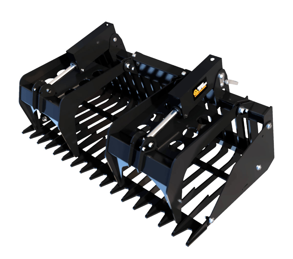 Quick Attach Skeleton Rock Bucket Grapple 925044 / 925045 / 925046 | Skid Steer Rock Bucket, 60 to 84-Inch, Grade 50 Steel - Log Bear Works