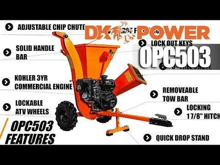 DK2 OPC503 3-Inch Towable Wood Chipper Shredder | 7HP Kohler Engine, Double Edge Blades & Hammer Shredders, EPA & CARB Certified - Log Bear Works