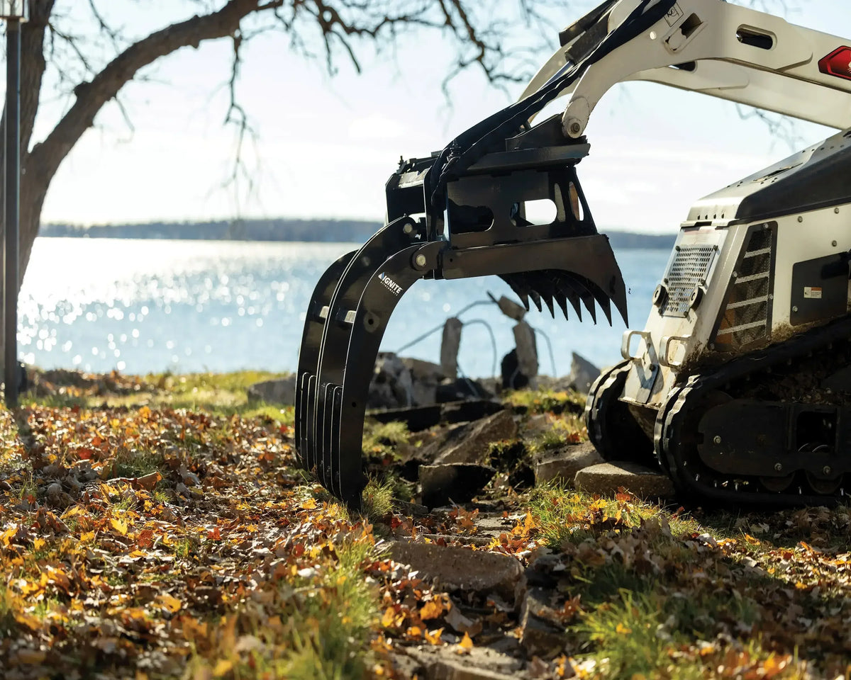 Ignite Attachments 44-Inch Mini Rake Grapple | Compact Land Clearing Attachment for Mini Track Loaders - Log Bear Works
