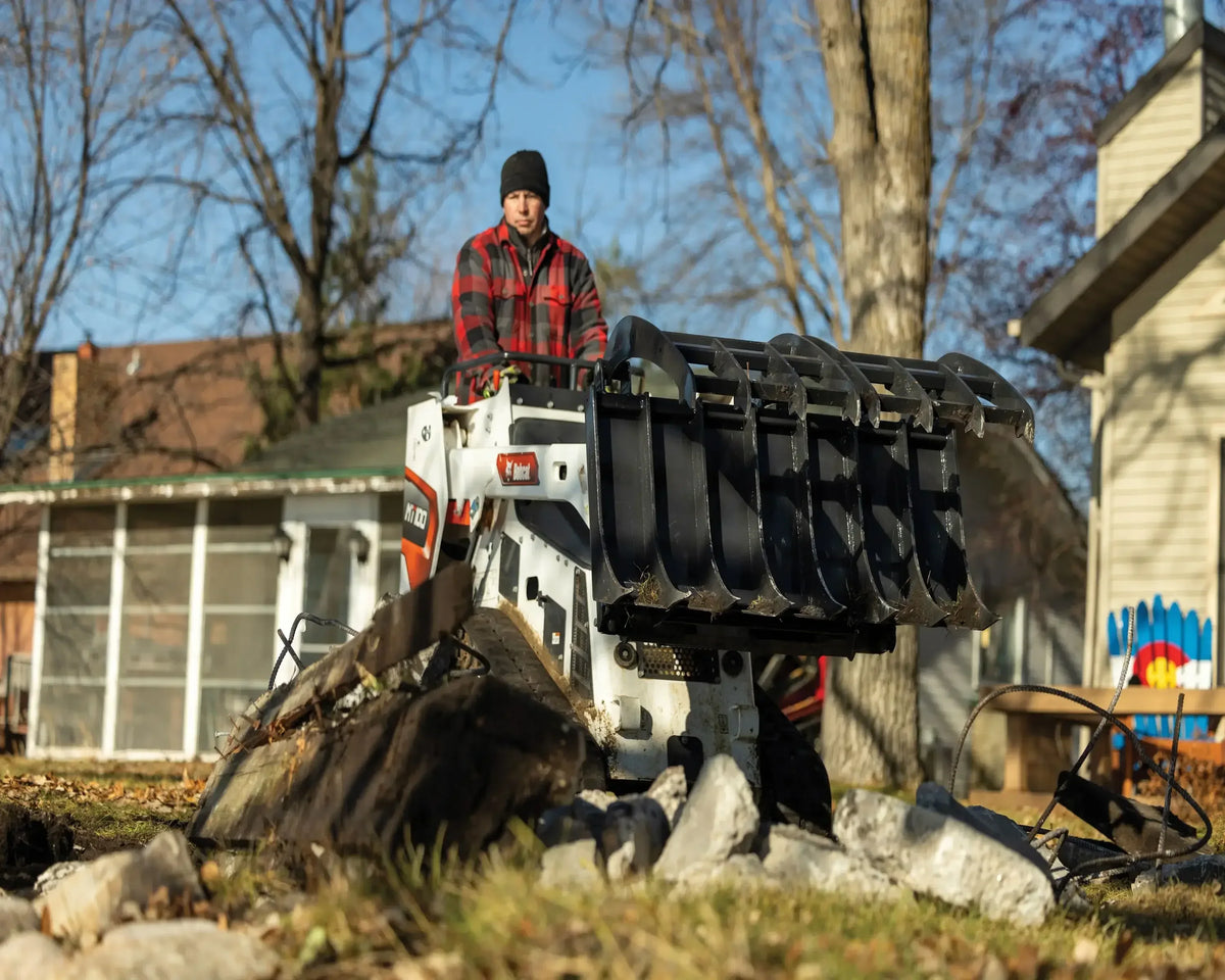 Ignite Attachments 36-Inch Mini Rake Grapple | Compact Land Clearing Attachment for Mini Track Loaders - Log Bear Works