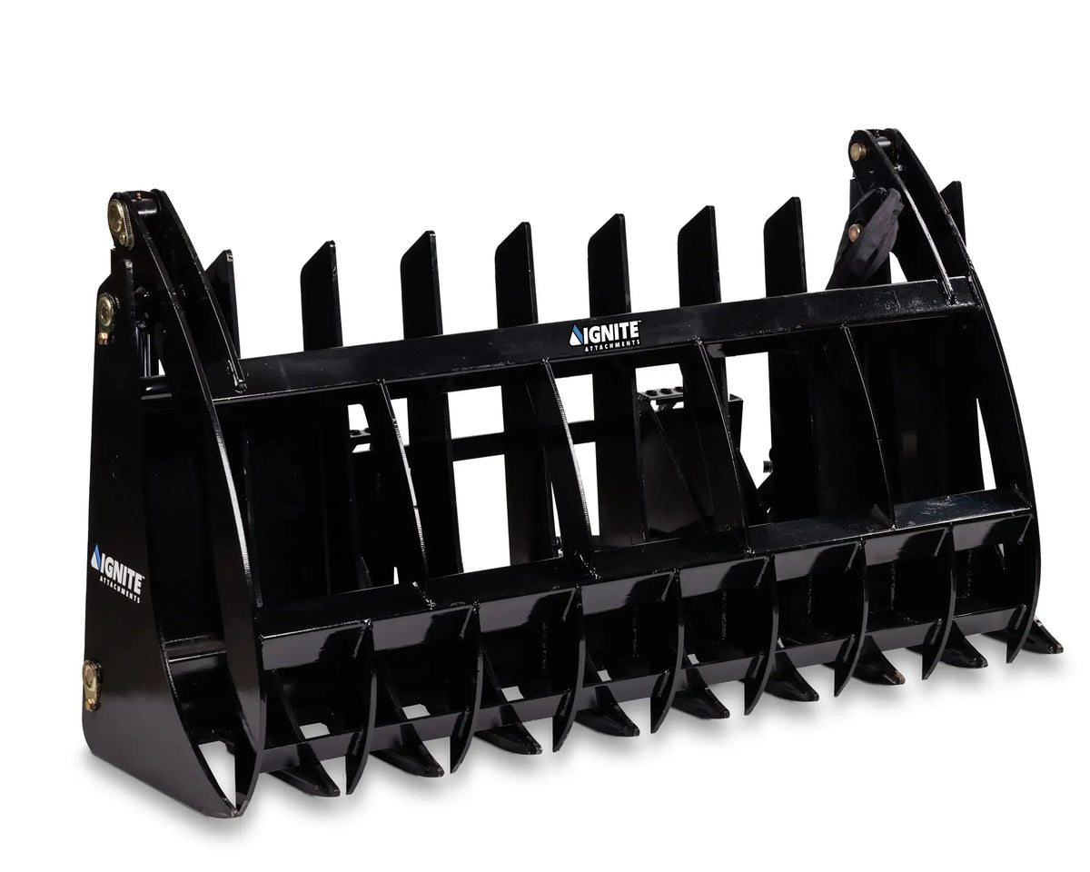 Ignite Attachments 78-Inch Rake Grapple | Heavy-Duty 2-in-1 Skid Steer Attachment for Debris Clearing & Loading - Log Bear Works