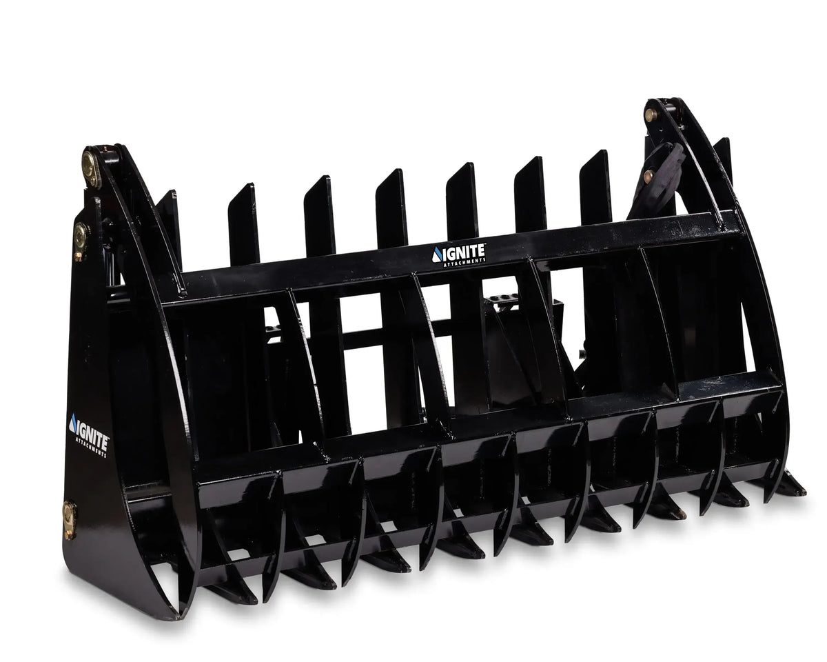 Ignite Attachments 84-Inch Rake Grapple | Maximum Coverage Skid Steer Attachment for Land Clearing & Debris Loading - Log Bear Works