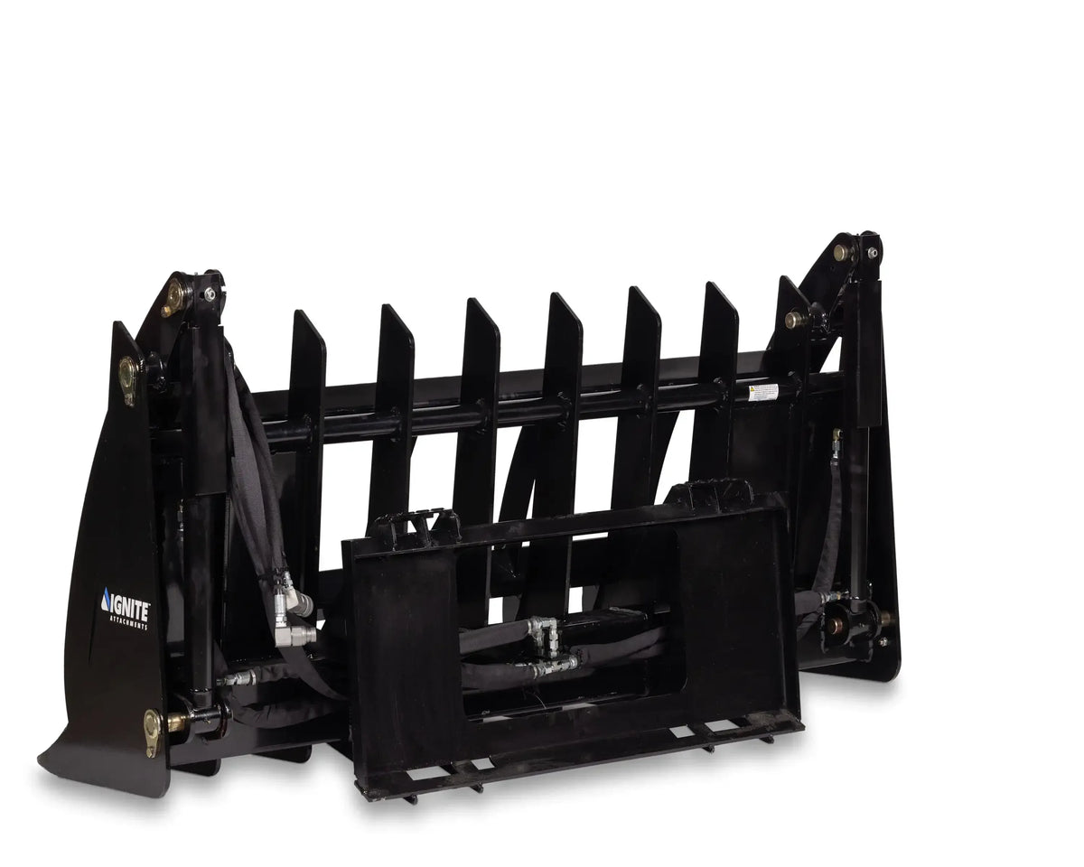 Ignite Attachments 66-Inch Rake Grapple | 2-in-1 Skid Steer Attachment for Land Clearing & Debris Loading - Log Bear Works